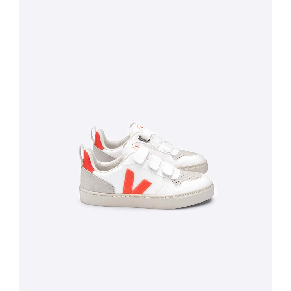 White/Orange Kids\' Veja V-10 CWL Sneakers | AU 858DFM